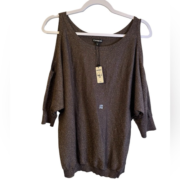 Express Tops - Express Brown Sparkly Cold Shoulder Top